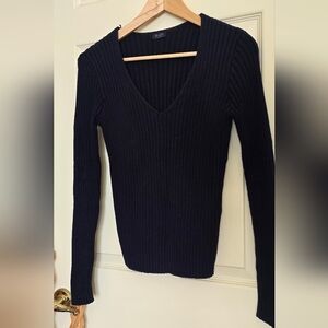 Brandy Melville Black Ribbed V-Neck Sweater